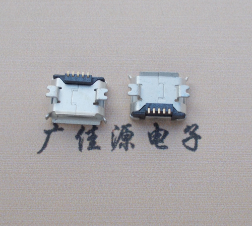 湖州Micro USB 5PIN接口,B型垫高0.9mm鱼叉脚贴片雾锡卷边